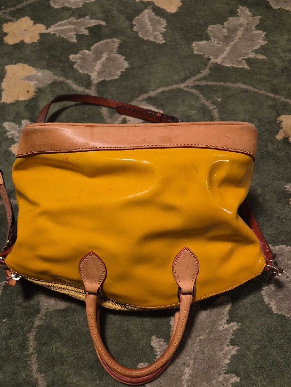 Dooney & Bourke Yellow Leather-Trim Satchel with Tan Handles - Picture 2 of 12